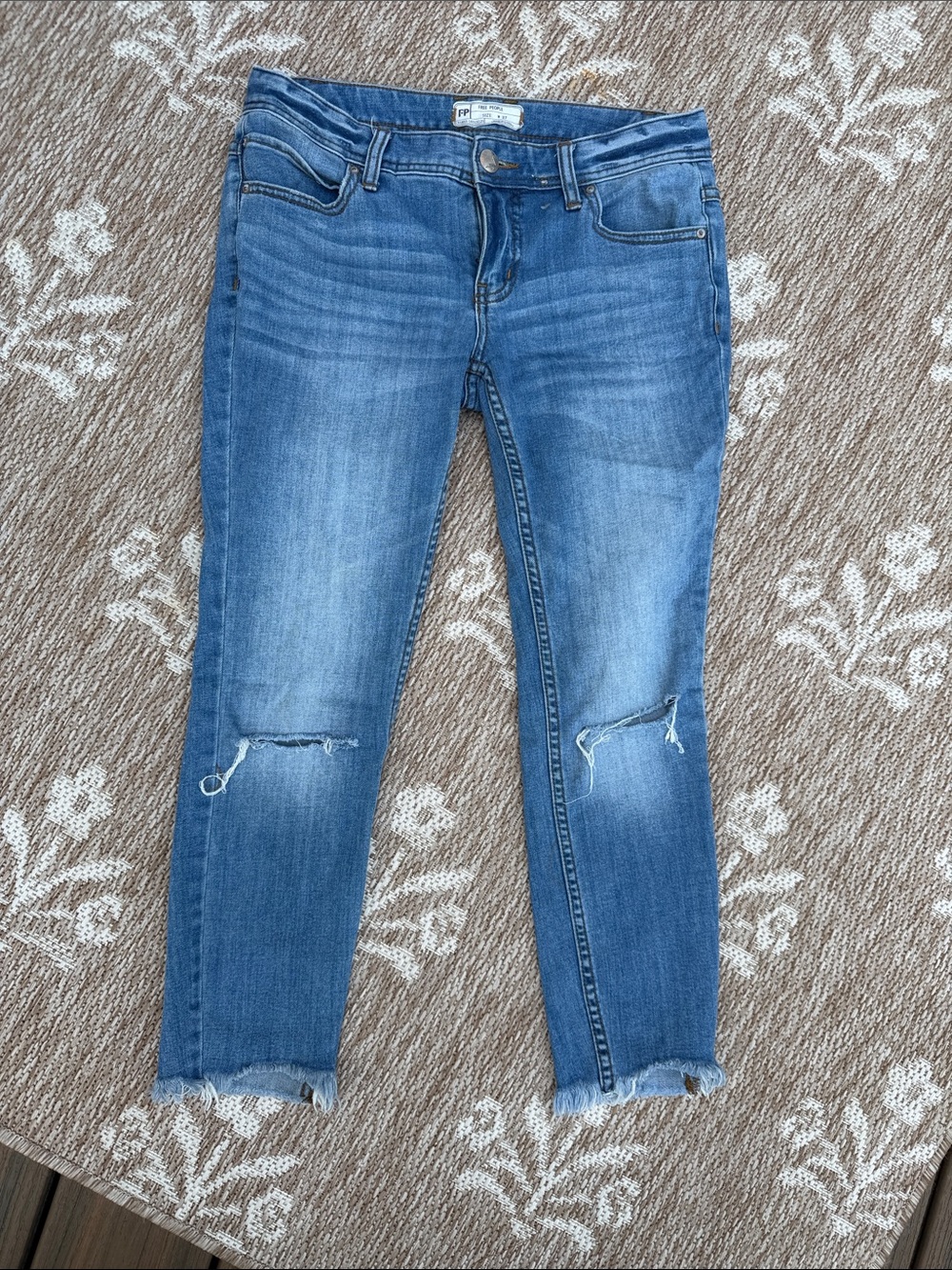 Free People Medium Blue Distressed Ankle Jeans